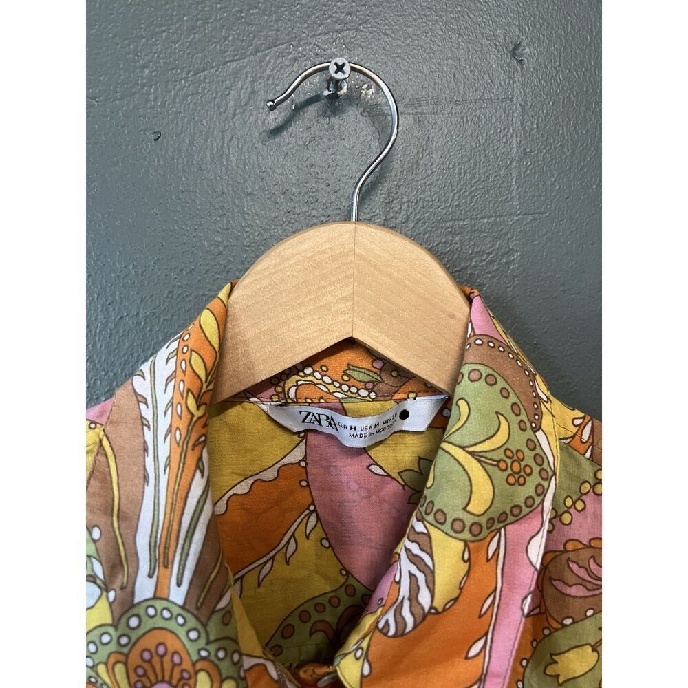 Zara Womens Multicolor Paisley Pattern Short Sleeve Button Up Shirt Size Medium - Picture 3 of 3